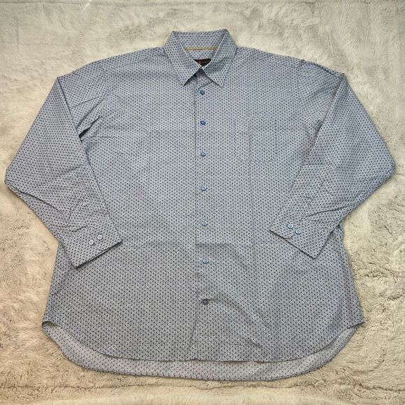 ROBERT TALBOTT Classic 100% Cotton Dress Shirt Size XXL Blue Pattern Button Up - Picture 1 of 8